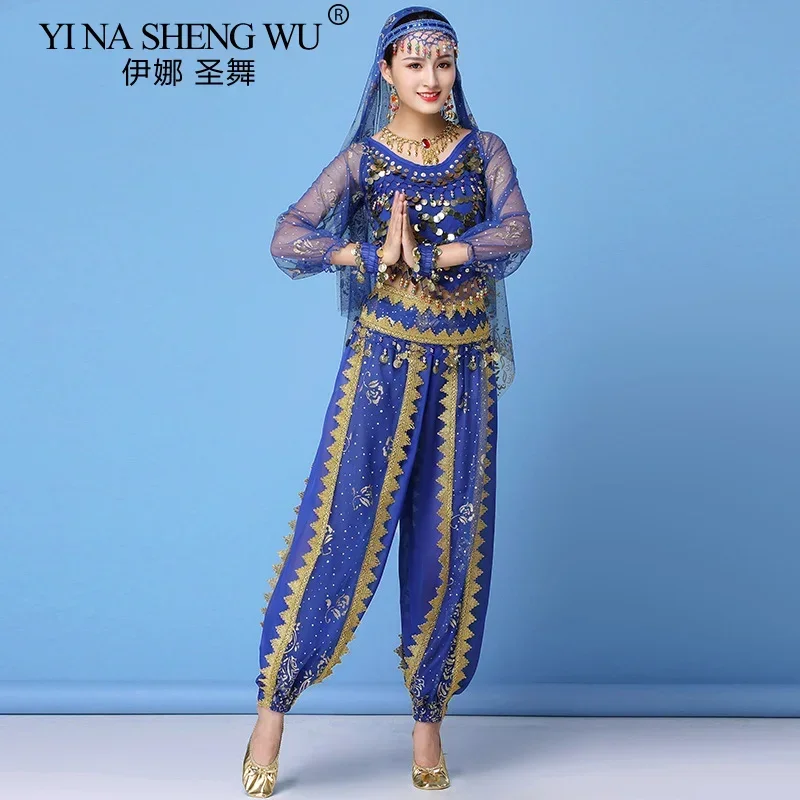 Adult Bollywood Dance Practice Clothing Belly Dancing Long-sleeved Suit Oriental Dance Costume Indian Belly Dance Sets 4 Colors