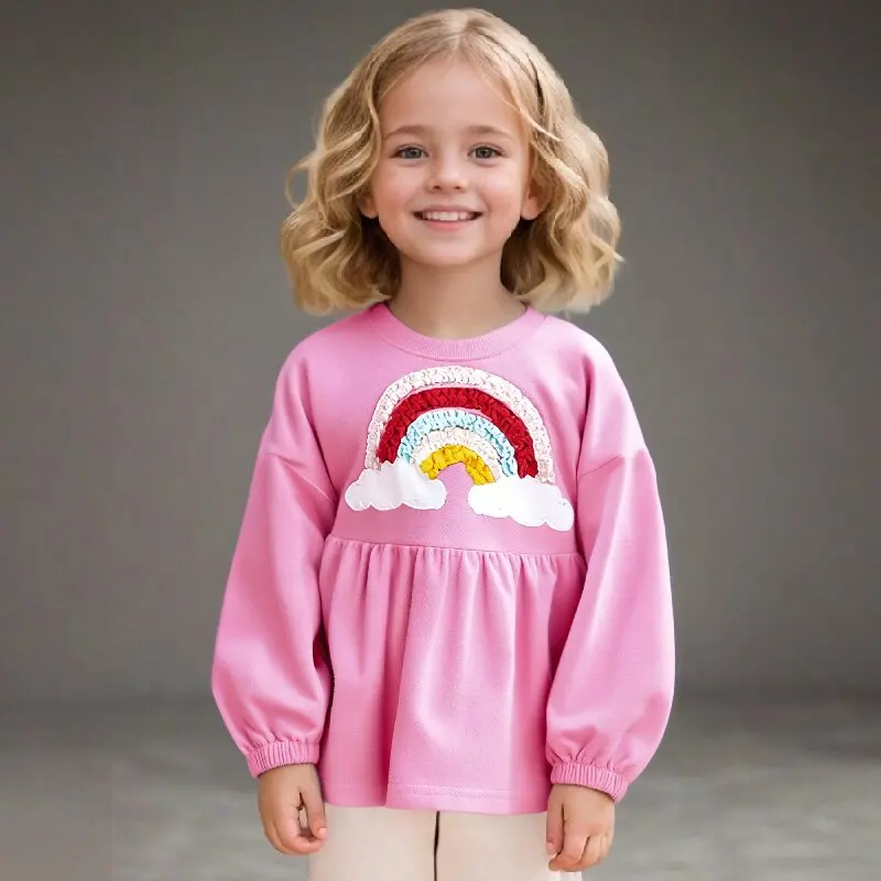 Little maven primavera otoño niñas princesa Tops camisas de algodón dibujos animados Arco Iris mangas largas niñas camisetas ropa linda para niños