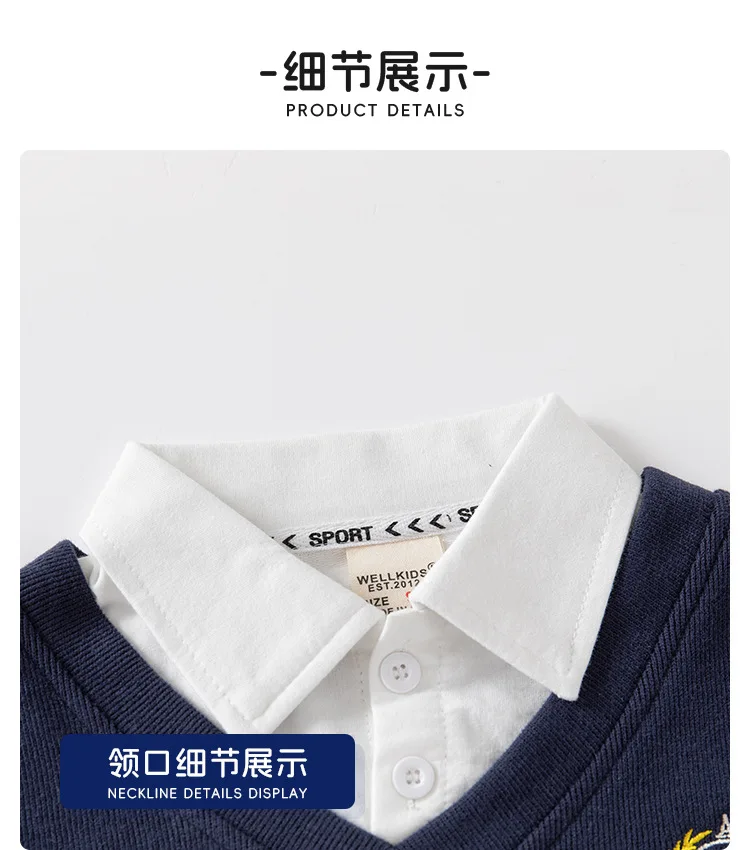 معطف أطفال جديد مكون من قطعتين، سويت شيرت بياقة قميص للأطفال، بلوزة برقبة على شكل حرف V للأولاد، ملابس أطفال