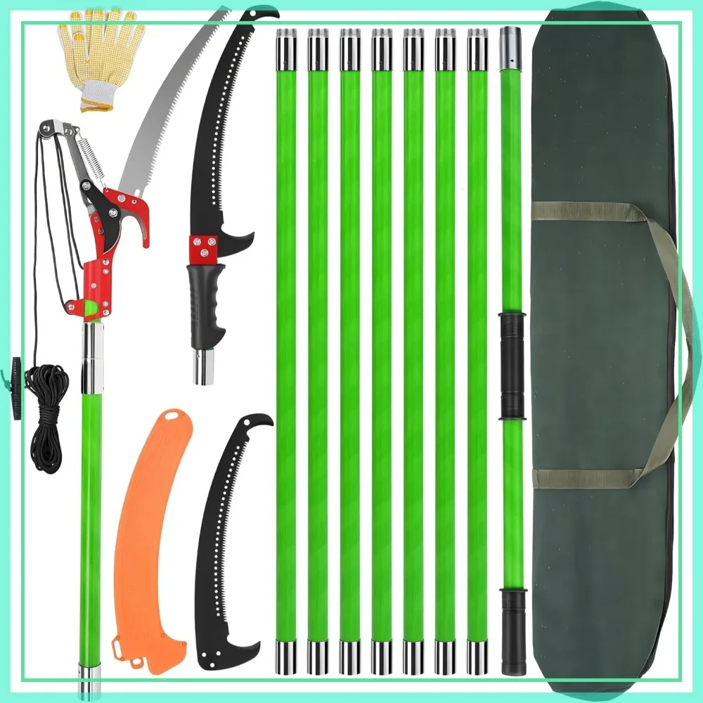 

30Ft Manual Pole Saw, Extendable Tree Pruner with 9 Fiberglass Poles, Long Reach Branch Cutter for Garden