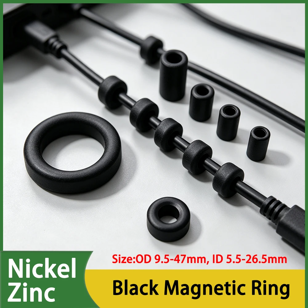 2-100Pcs Ferrite Nickel Zinc Magnetic Ring OD 9.5-47mm Black RH High-frequency Magnetic Core Anti-interference ID 5.5-26.5mm