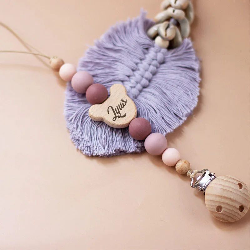 Personalisierte Name Holz Baby Schnuller Kette Silikon Perle Schnuller Nippel Halter Schutz Beißring Anhänger Neugeborenen Dusche Geschenk – Detail 5