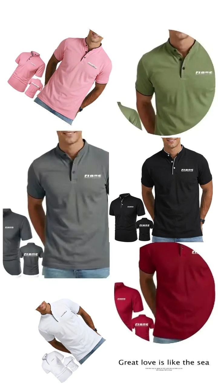 Men's Fashion Short Sleeve Henley Shirt Cool Breathable Summer Polo Tee Claas Agriculture Tractor Design Sports Casual Shirt