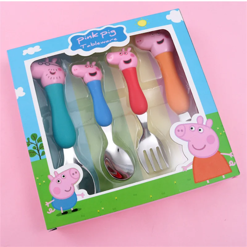 Vajilla de dibujos animados de Peppa Pig, tenedor, cuchara, George Pig, papá, mamá, fiesta, figura de Anime, vajilla, regalo familiar para estudiantes, juguete, fiesta, regalos para niños