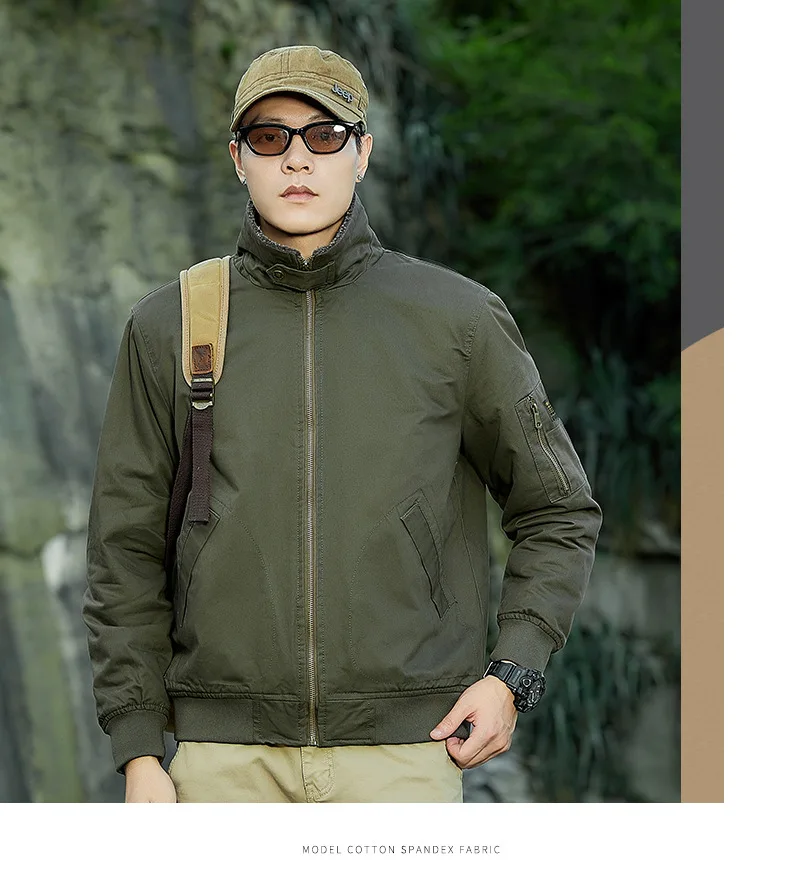 Autumn Winter Fleece Washed Jacket Men's Thick Warm Casual Outerwear