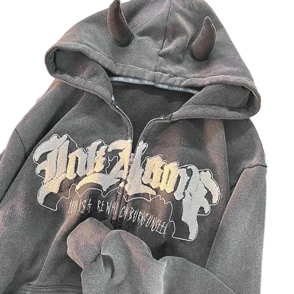 Women Jacket Women Printed Jacket Stylish Women's Hooded Winter Jacket with Zipper Closure Letter Pattern Warm Thick Mid Length