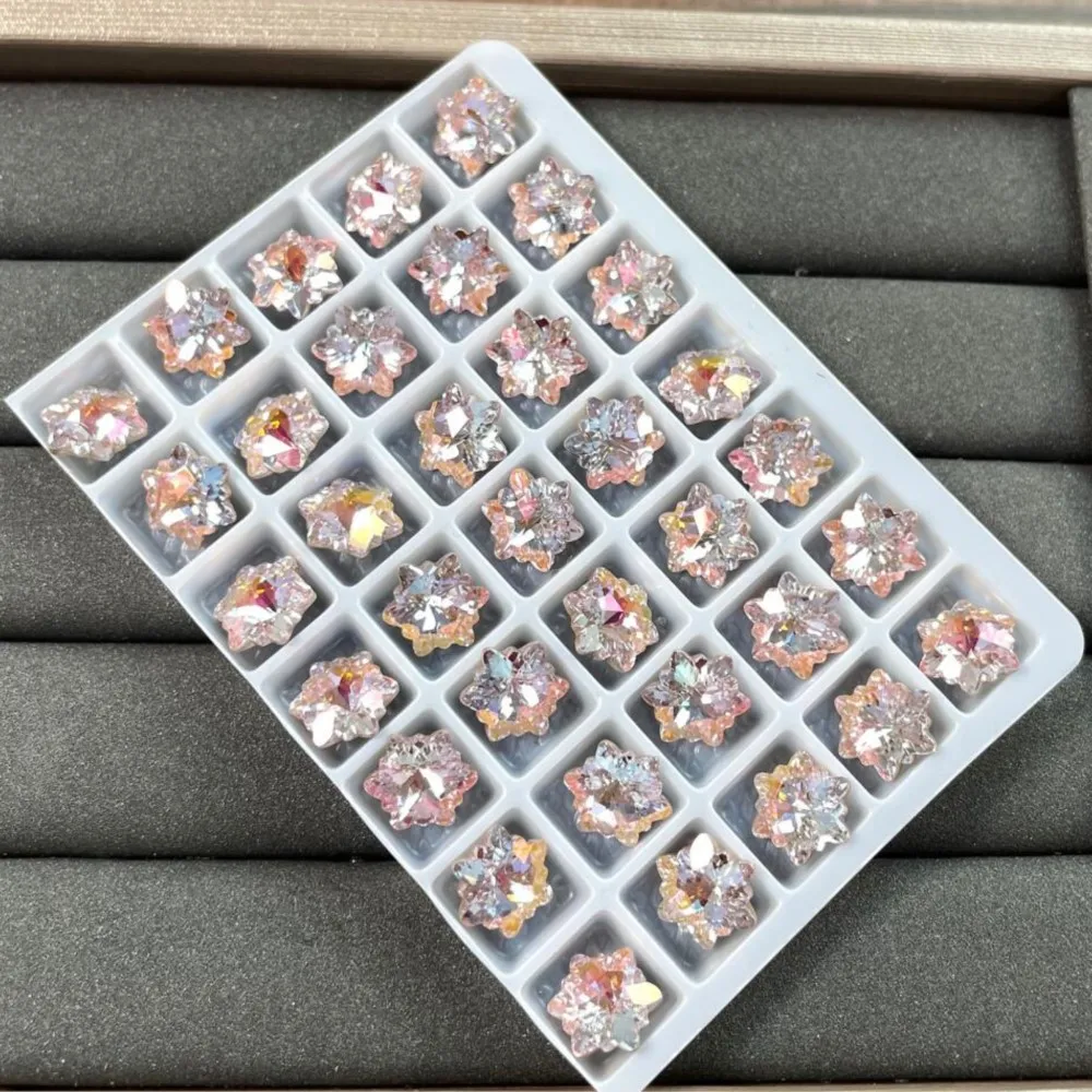 20Pcs/Lot Sparkly Crystal Snowflake Nail Rhinestones 8/12mm Clear Pink Cherry Flower Snowflakes Diamond Gems Jewelry Nail Charms