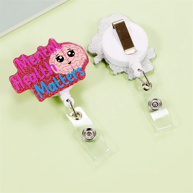 Cartoon Acrylic Heart Organ Glitter Powder Staff Work Card Identification Buckle with Printable Patterns BadgeId Work Card Clip