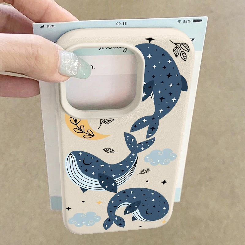 

Чехол для телефона с мультяшным рисунком кита для iPhone Air 17, 16, 15, 14, 13, 12, Pro Max 17 16 Pro 11 16e, противоударный чехол из ТПУ с текстурой кожи