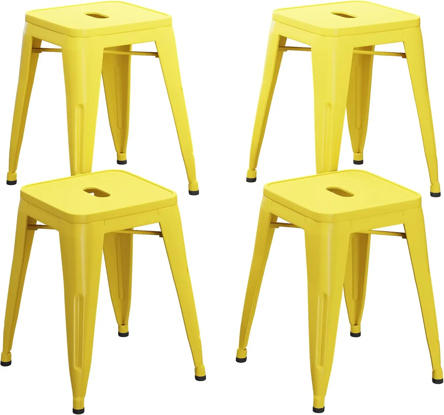 18 Inch Stools Set of 4 Metal Vintage Stackable Backless for Classroom Home Kitchen Kids Yellow