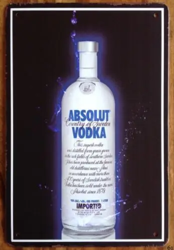1p, Vodka Absolut Letrero de metal Vintage Pub Bar Man Cave Beer Plaque Fiesta Alcohol Pared