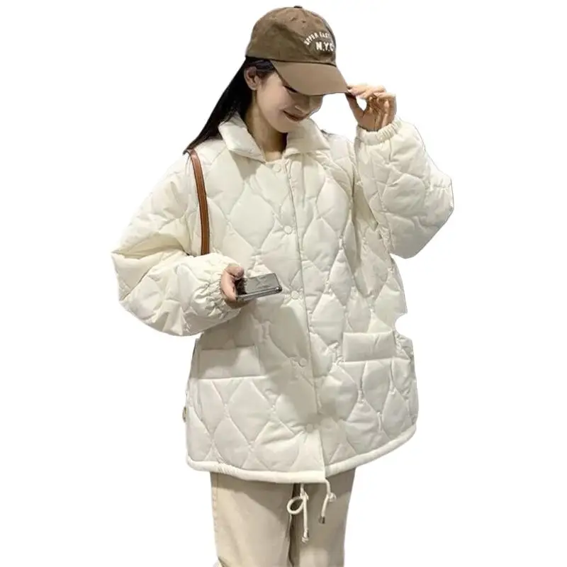 

Brand Streetwear Coat Winter Women's Basic Versatile Cotton Coat High-quality Solid Simple Lamb Fleece Lined Cotton Coat