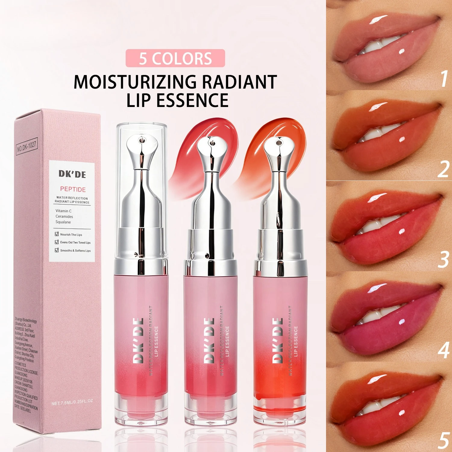 Moisturizing Lip Essence Oil,Long-lasting Hydration,Reduces Lip Fine Lines,5-Color Nourishing Lip Tint for Dewy Glossy Plump Lip