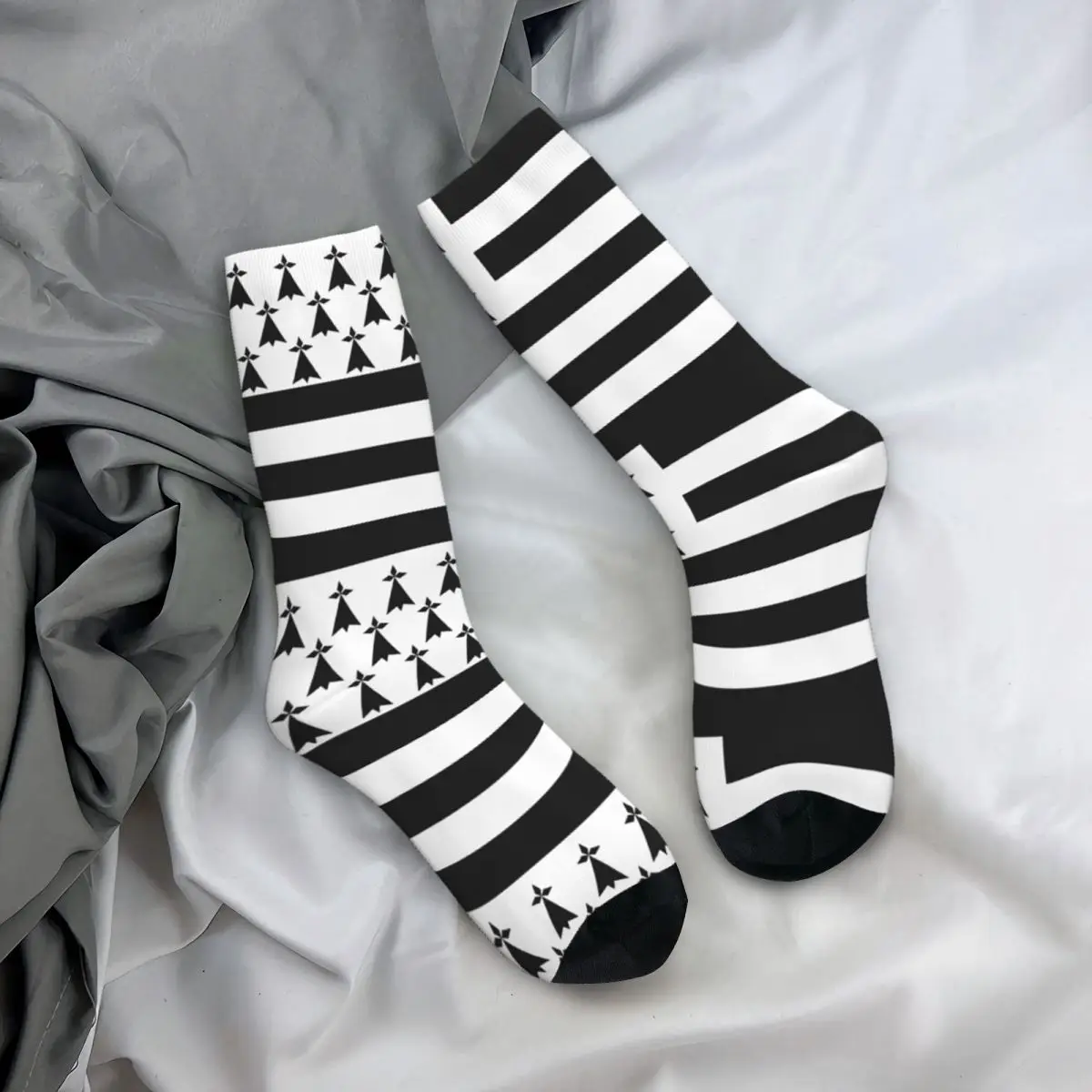 Flag Of Brittany Drapeau Breton Gwenn-ha-du Ermine Socks Men Women Casual Socks Hip Hop Spring Summer Autumn Winter Socks Gifts