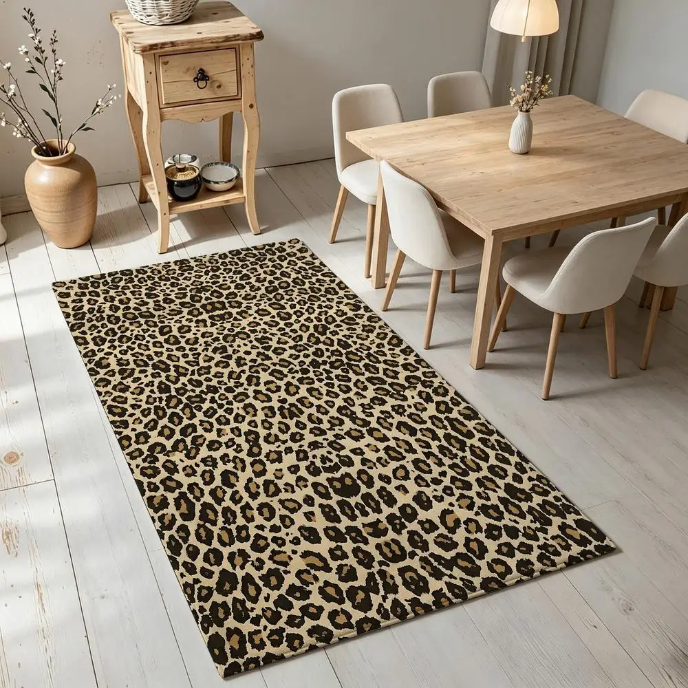 2D 1 Piece Leopard Print Soft Comfortable Easy to Care Machine Washable Indoor Rug for Under Dining Table, Ideal for Country Style Home Decoration, Suitable for Living Room, Bedroom, Entryway, Hallway, Foyer, Dining Area, Corridor