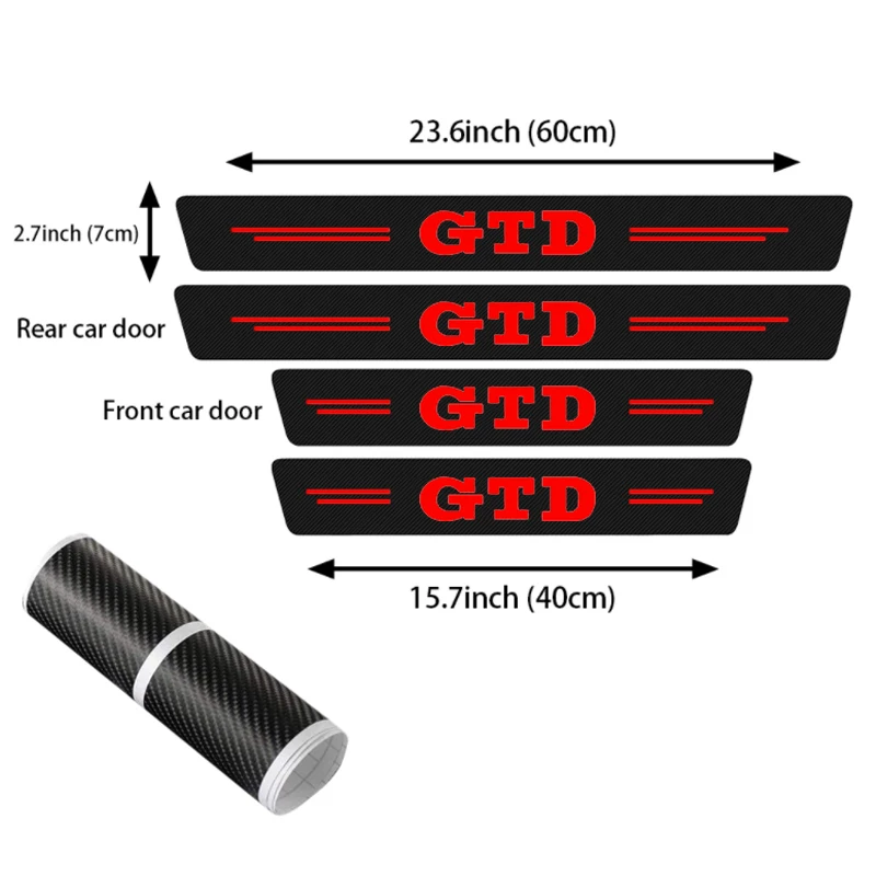 Pegatinas de fibra de carbono para VW GTD Logo, calcomanías de placa protectora para umbral de puerta de coche, antipatadas protectores, Pedal