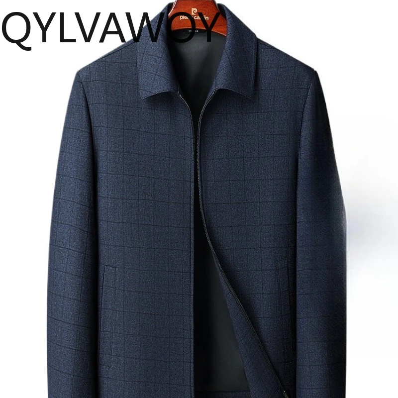 

QYLVAWOY весенне-осенняя новая мужская куртка с лацканами, верхняя одежда в офисном стиле среднего возраста, деловая повседневная стильная высококачественная LJ2773