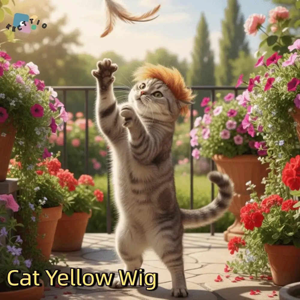 

Привлекательный желтый парик с котом, новинка, головной убор из полиэстера с котом, регулируемая обрезка «сделай сам», шляпа для косплея для домашних животных, реквизит для фотосъемки