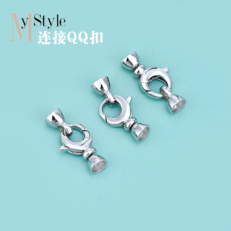 

S925 Sterling Silver QQ Buckle Leather Rope Buckle Red Rope Buckle Connection Buckle Hand-Woven Jewelry DIY Accessories Material