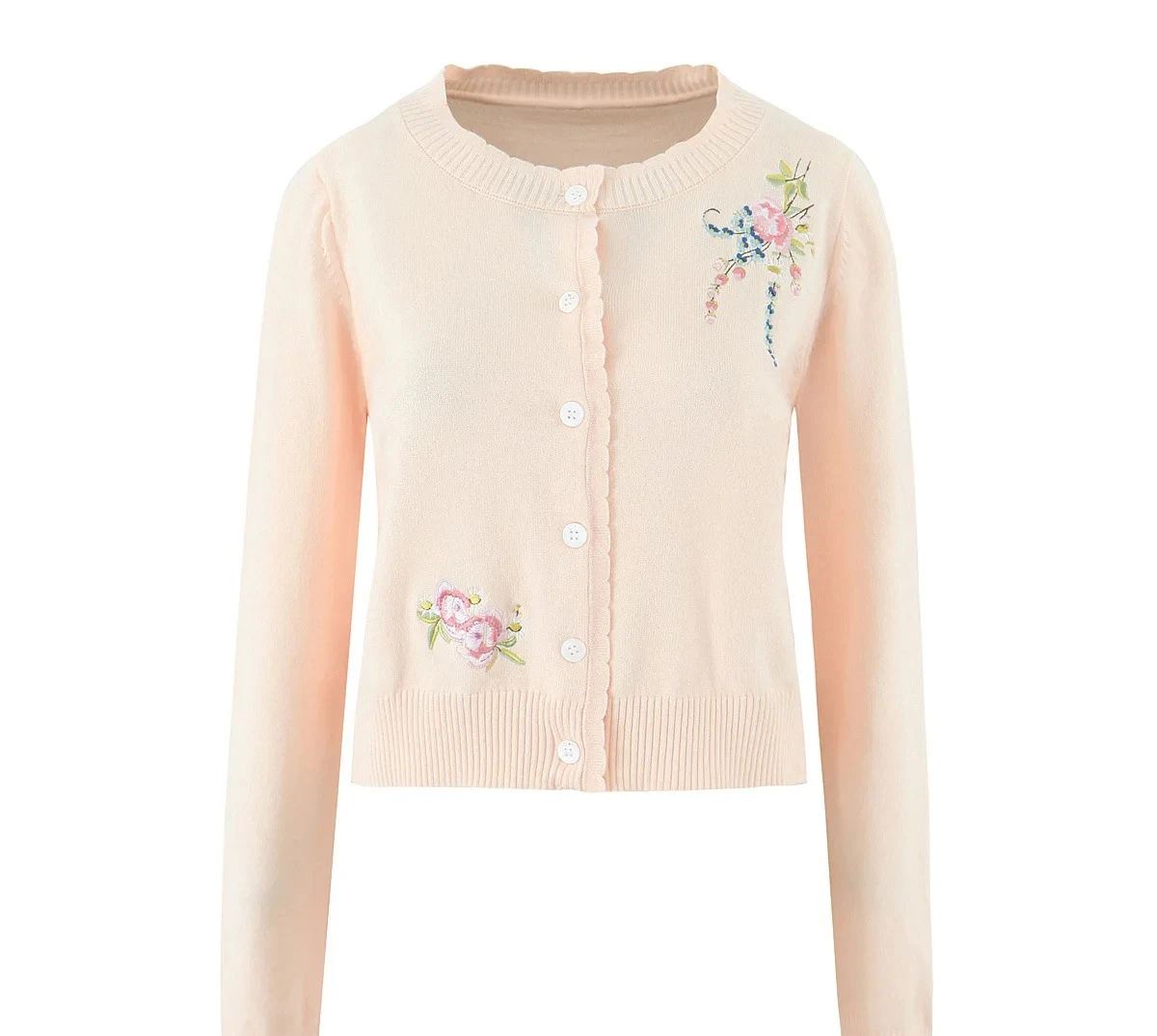 

Sweet Embroidered Loose Knitwear Single Button Long Sleeve round Neck Open Cardigan Elegant
