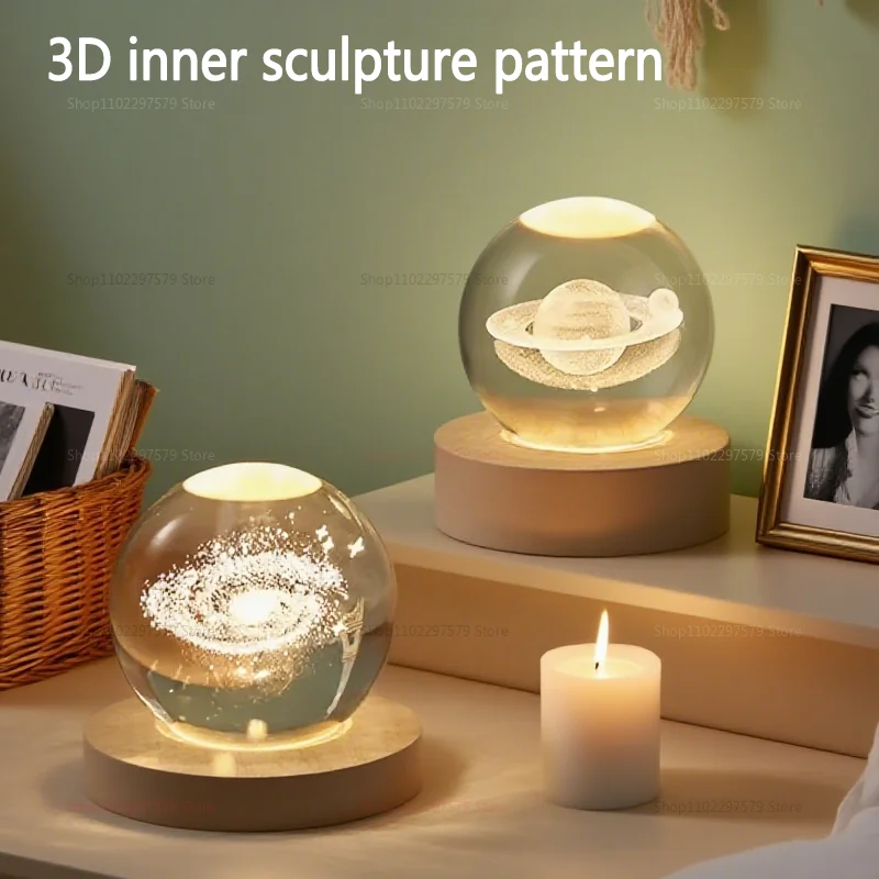 الإبداعية متوهجة كريستال الكرة سطح المكتب زخرفة السماء المرصعة بالنجوم ليلة ضوء حالمة جو هدية عيد ميلاد للأصدقاء ديكور المنزل