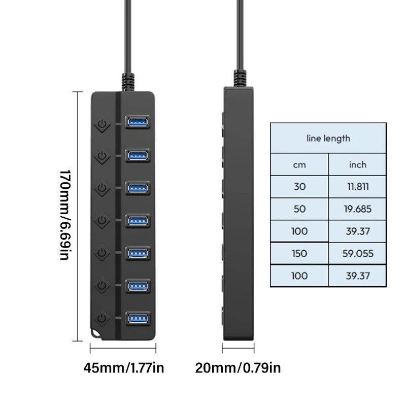 Expand Connectivities with 7 Port USB 2.0 Hub USB Splitter for Office and Home Use 480Mbps Highly Speed Data Transfer