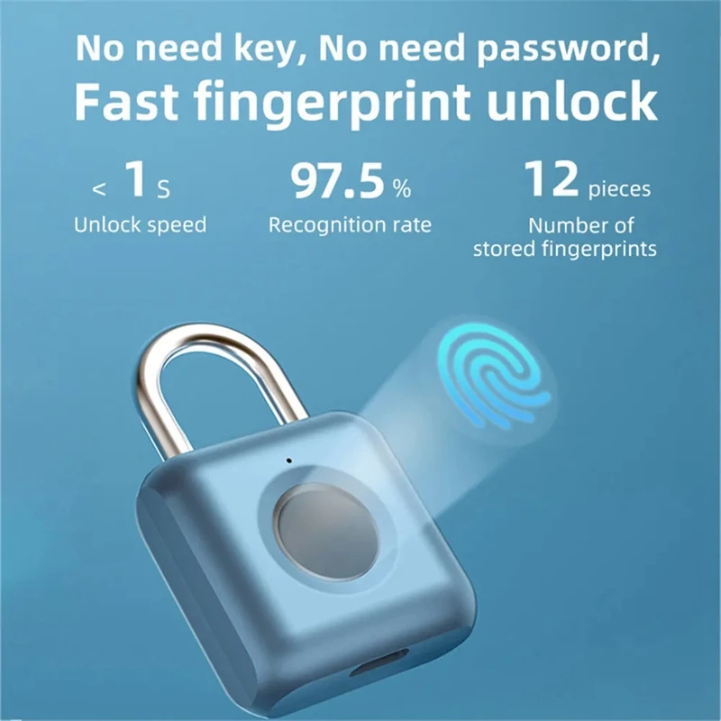 Waterproof Biometric Fingerprint Lock Keyless Door Lock Anti-Theft Security USB Rechargeable Padlock