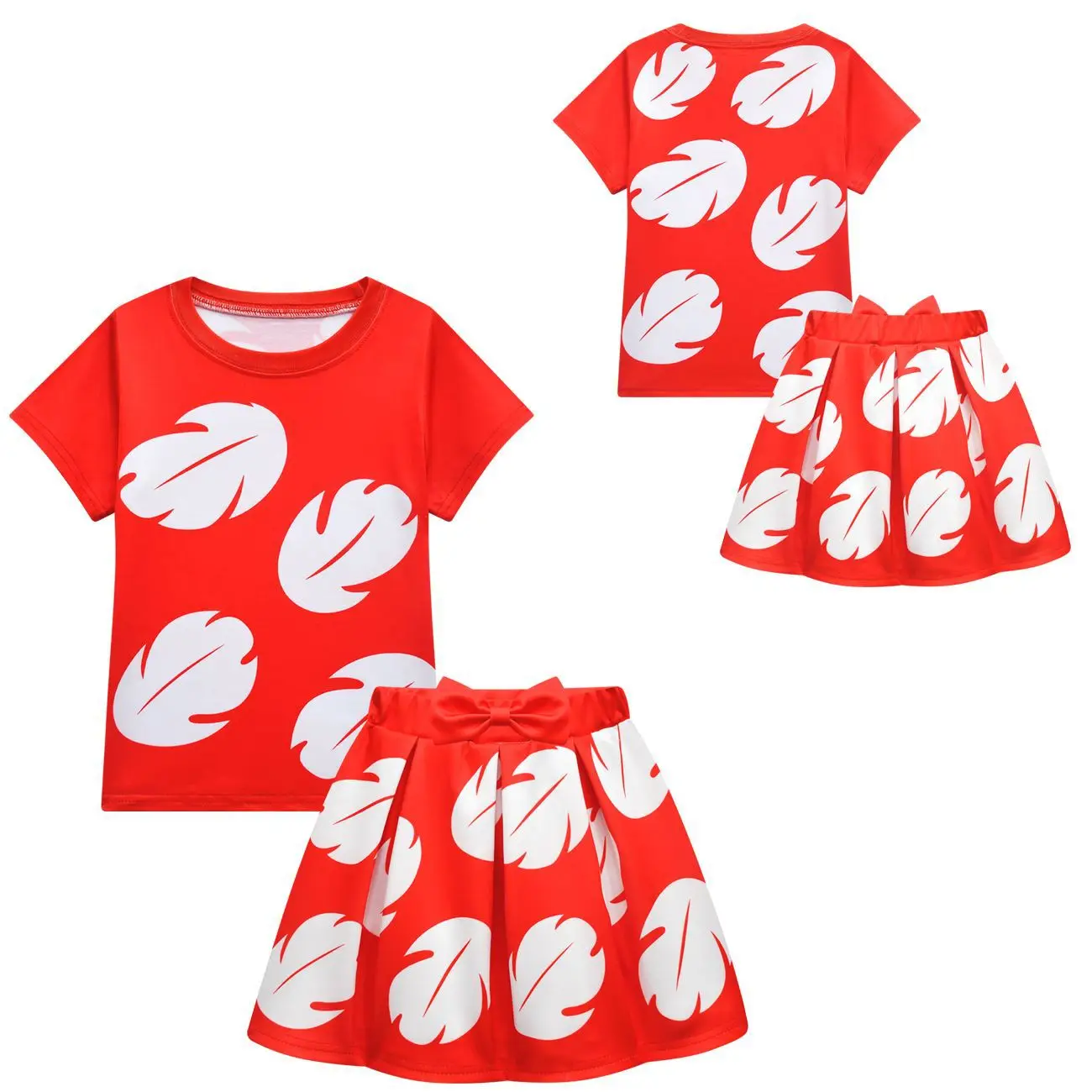 Cute Anime Lilo Tropical Cartoon Top skirt Bag for Girls Summer Hawaiian Red Leaf Pattern Cosplay Halloween kids Outfit