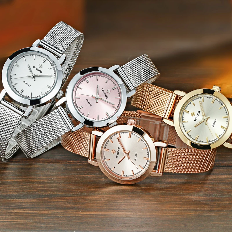 ساعة كوارتز فاخرة من WWOOR للنساء، ساعات نسائية أنيقة من الفولاذ المقاوم للصدأ، هدايا مقاومة للماء، ساعة سيدات بسيطة