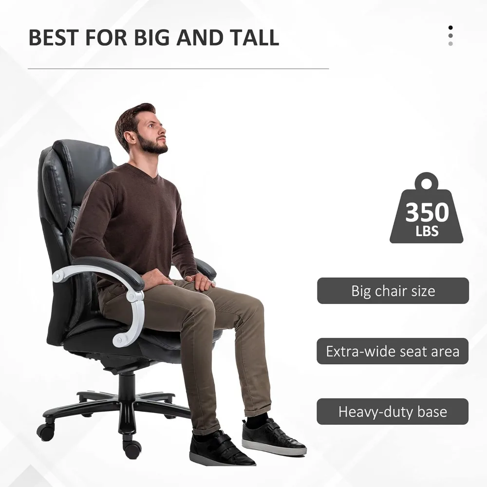 كرسي مكتب تنفيذي كبير وطويل من Vinsetto مع مقعد عريض، كرسي مكتب كمبيوتر مع خياطة ماسية عالية الظهر، قابل للتعديل