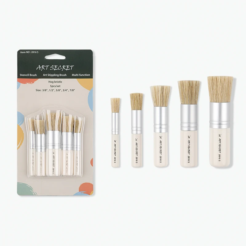 Artsecret 2816 S Artist Stencil Stippling Brush Hog Bristle Hair Aluminum Ferrule Wood Handle Brush Art Supplies