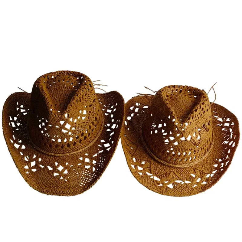 Khaki Vintage Sommer Strand Bohemian Strohhut mit Muscheln für Damen und Herren, Western Cowboyhüte mit Holzperlen, Ausgehöhlter Sonnenhut, Urlaubskappe
