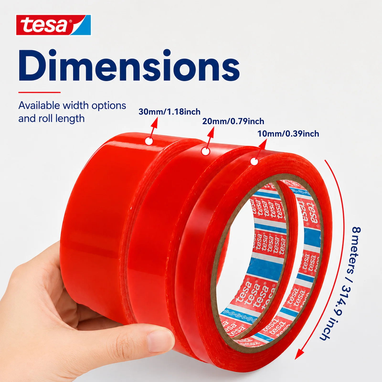 Tesa Red Film PET Double Sided Adhesive, Resistant to High Temperatures up to 200 ℃ and Moisture Resistant, Ultra-Thin, Seamless