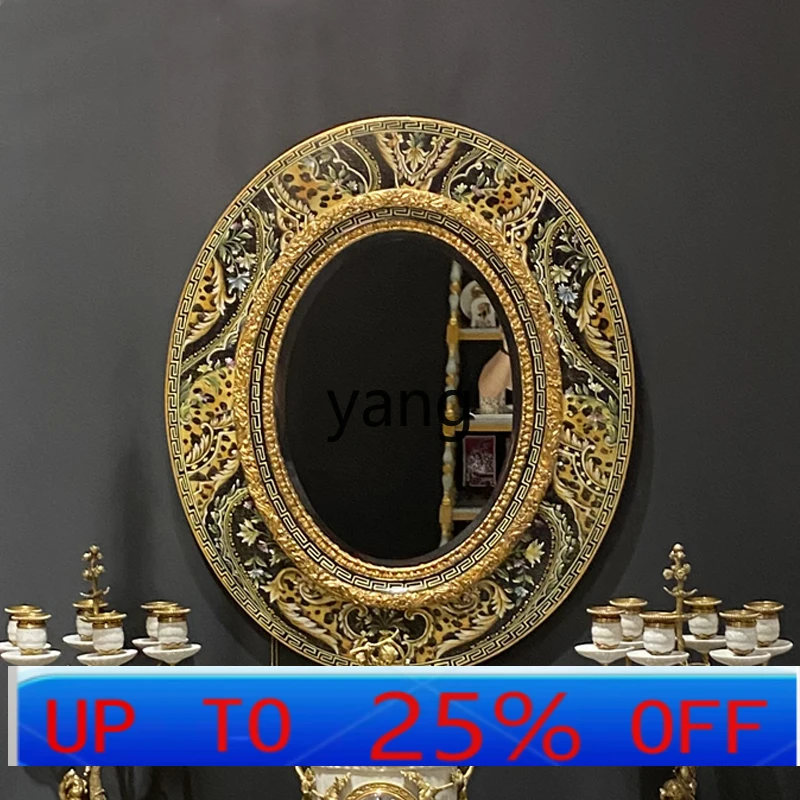 

CX French retro old bathroom mirror art hand painted oval hanging mirror decorative mirror