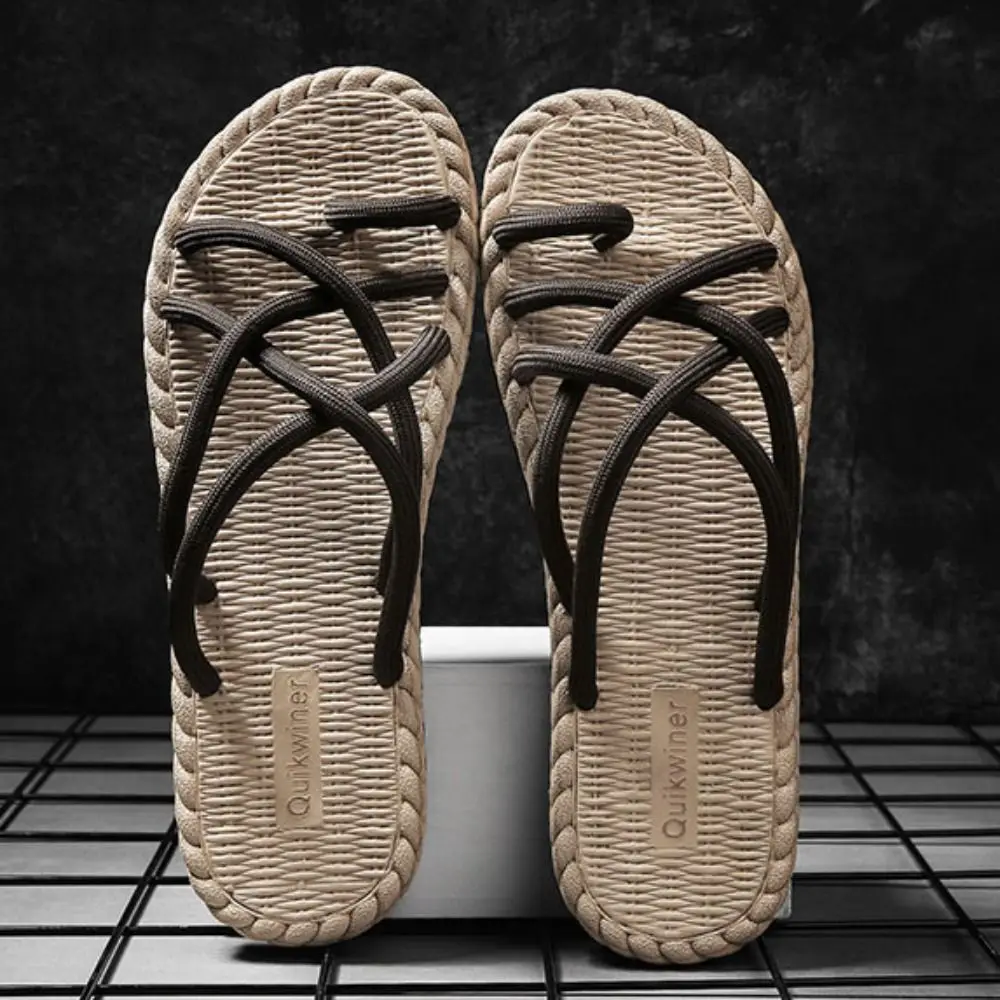 

Универсальная верхняя одежда из ЭВА, противоскользящие мягкие плетеные веревочные тапочки на плоской подошве, обувь, пляжная одежда, мужские шлепанцы, пляжные