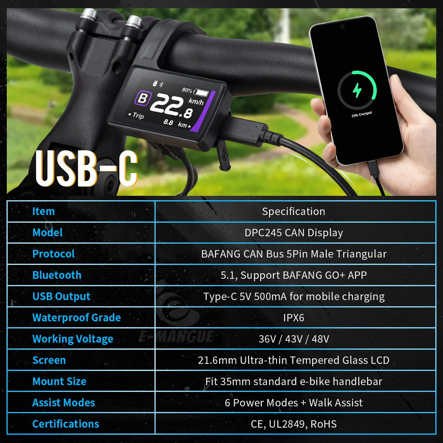 BAFANG DPC245 E-Bike-Display CAN-Protokoll Bluetooth 5.1 LCD-Bildschirm für Bafang Mittelmotor M510 M600 M560 M510 M420 Umrüstsätze – Detail 5