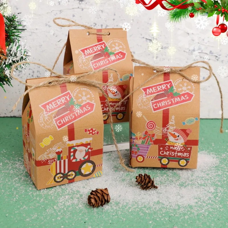 1/30PCS Kraft Paper Gifts Box Christmas Packaging Gift Box with Rope Santa Claus Pattern Packing Box Home Xmas Party Decoration