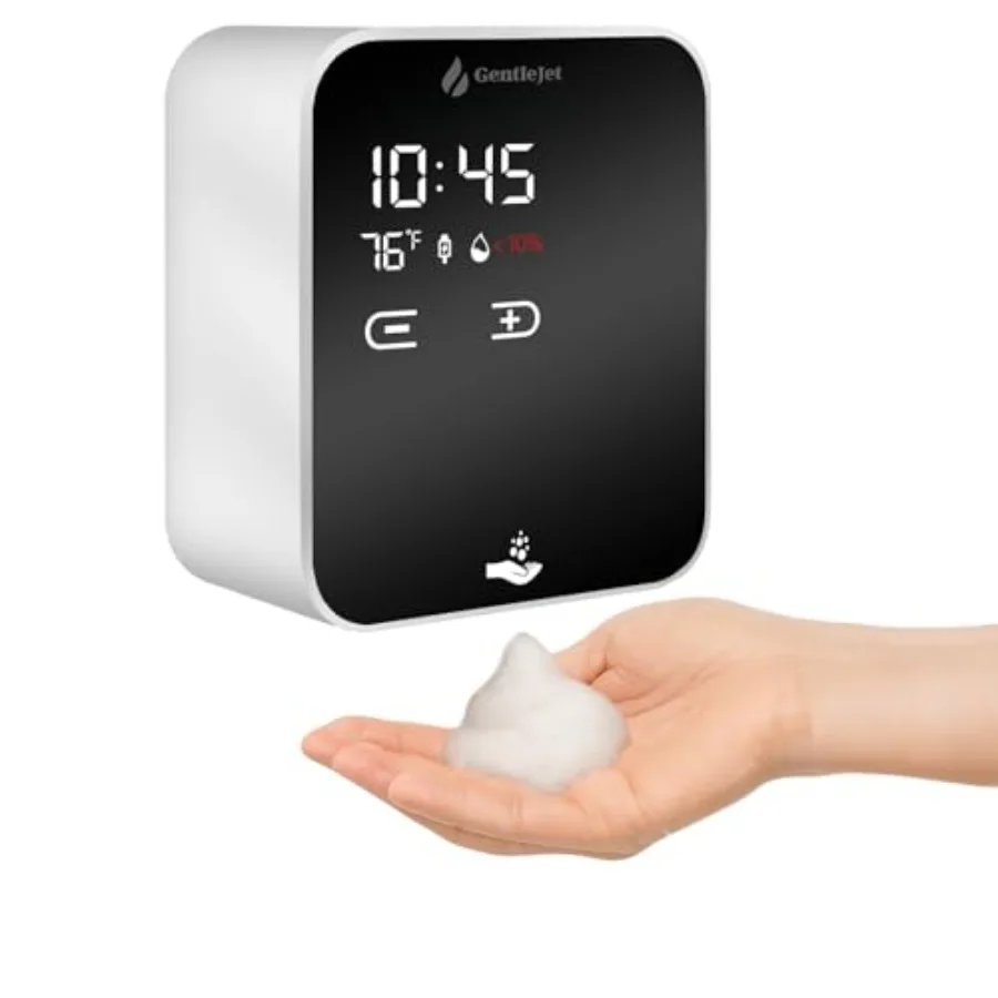 

Wall Mount Automatic Foaming Soap Dispenser with LED Display Aluminum Alloy Body 5 Adjustable Foam Levels USB-C or Battery Powe