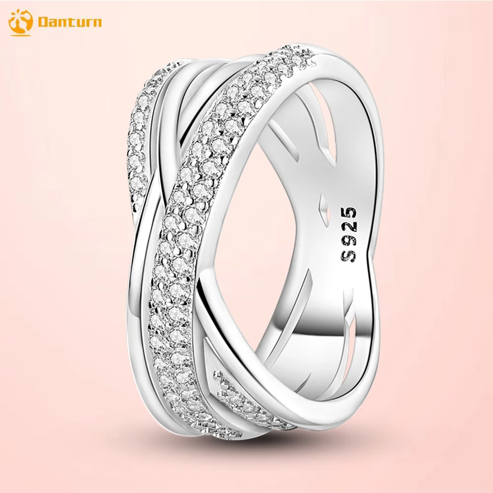 Danturn New 925 Sterling Silver Rings Pavé Multi-Ring Crossover Wide Ring Women Jewelry Making Gift