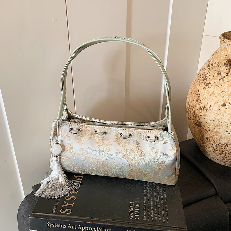

Silk Embroidered National Style Shoulder Bag Spring New Fashion 2025 Hot Sale Women's Bags Tassel Trend Women's Handbags