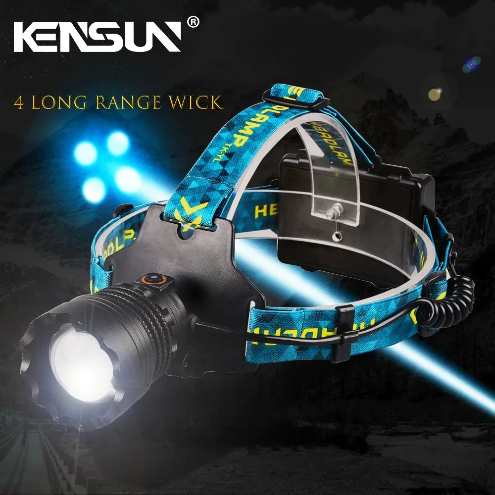 4 LED Powerful Headlamp Super Bright Zoom Headlight Long Range Spotlight Head Flashlight Strong Light Lamp Outdoor Fishing