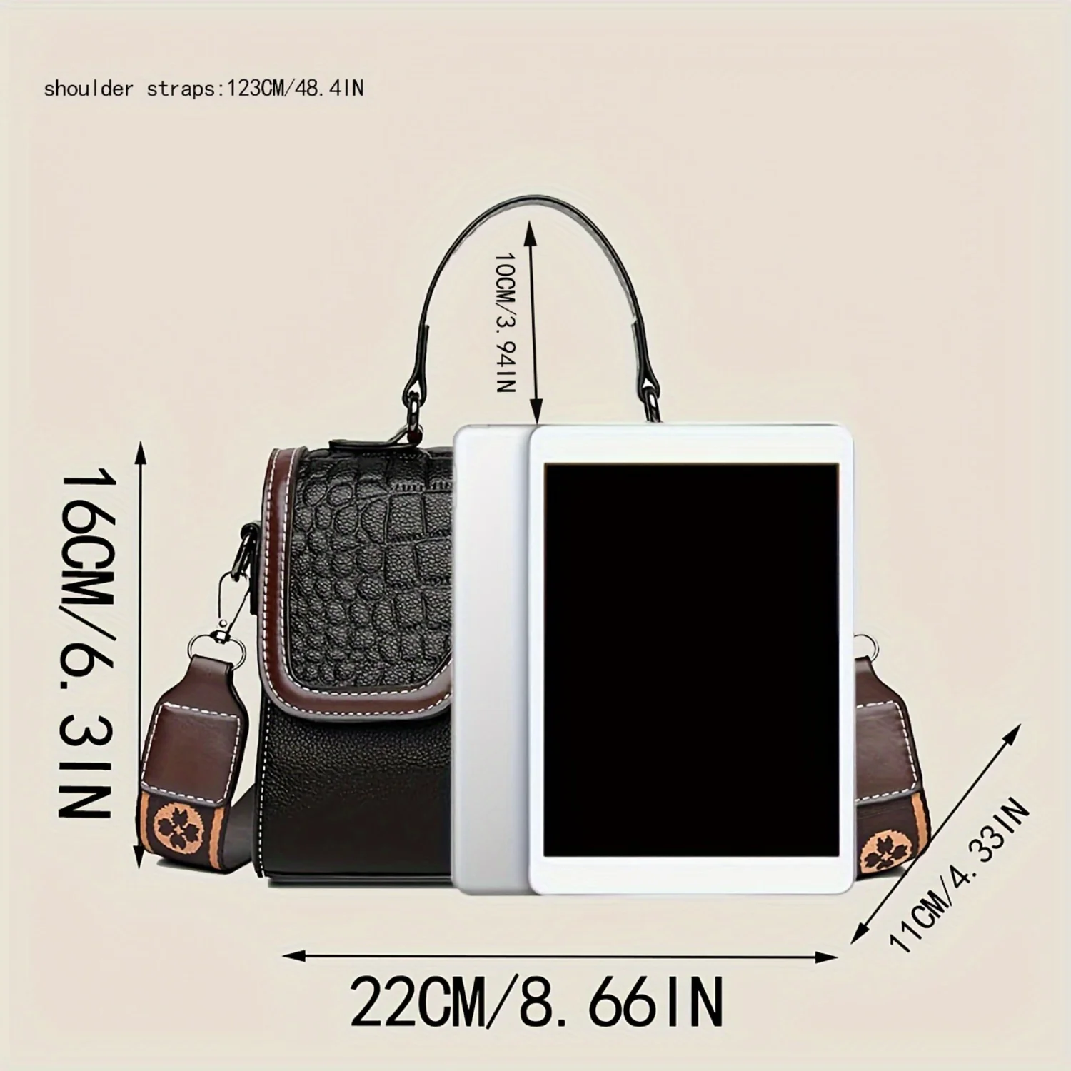 Vintage Crocodile Pattern Shoulder Bag - Top Handle Purse