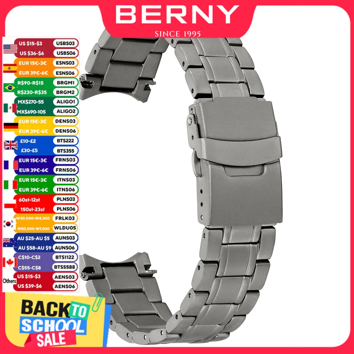 BERNY Watch Strap Easy Change 20m Full Titanium Watch Bands with Titanium Clasp  Bracelet for T2566MS/T2576MS Watch Replace