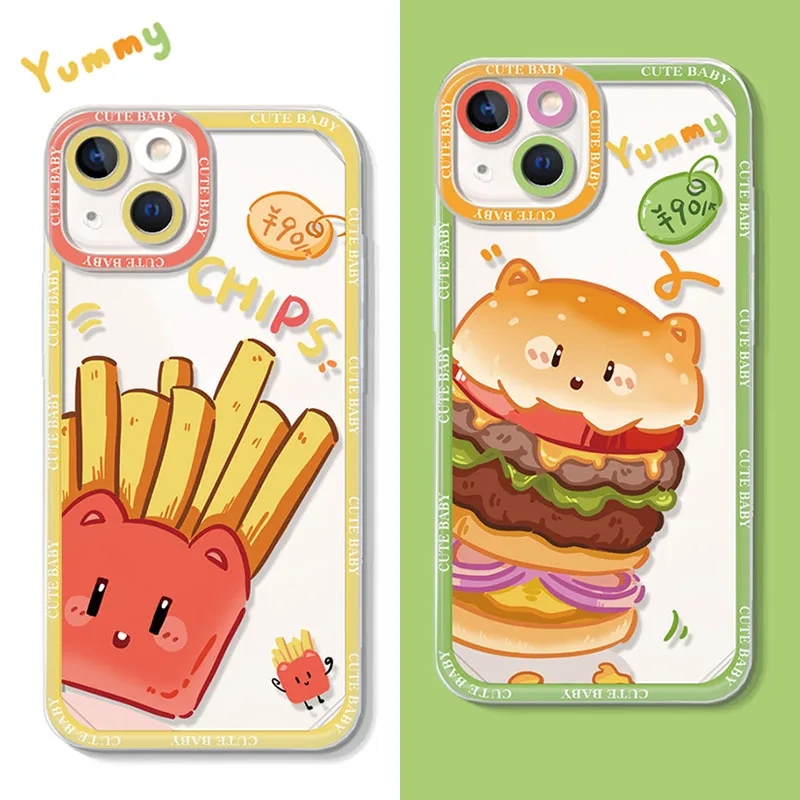 Cute Hamburg Fries Phone Case For Xiaomi Redmi 12C 11A 10 10C 10X 9 9A 9C 9T 8 8A 7 7A 6 6A 5A 5 Plus K20 K30 K30S K40 Pro Cover