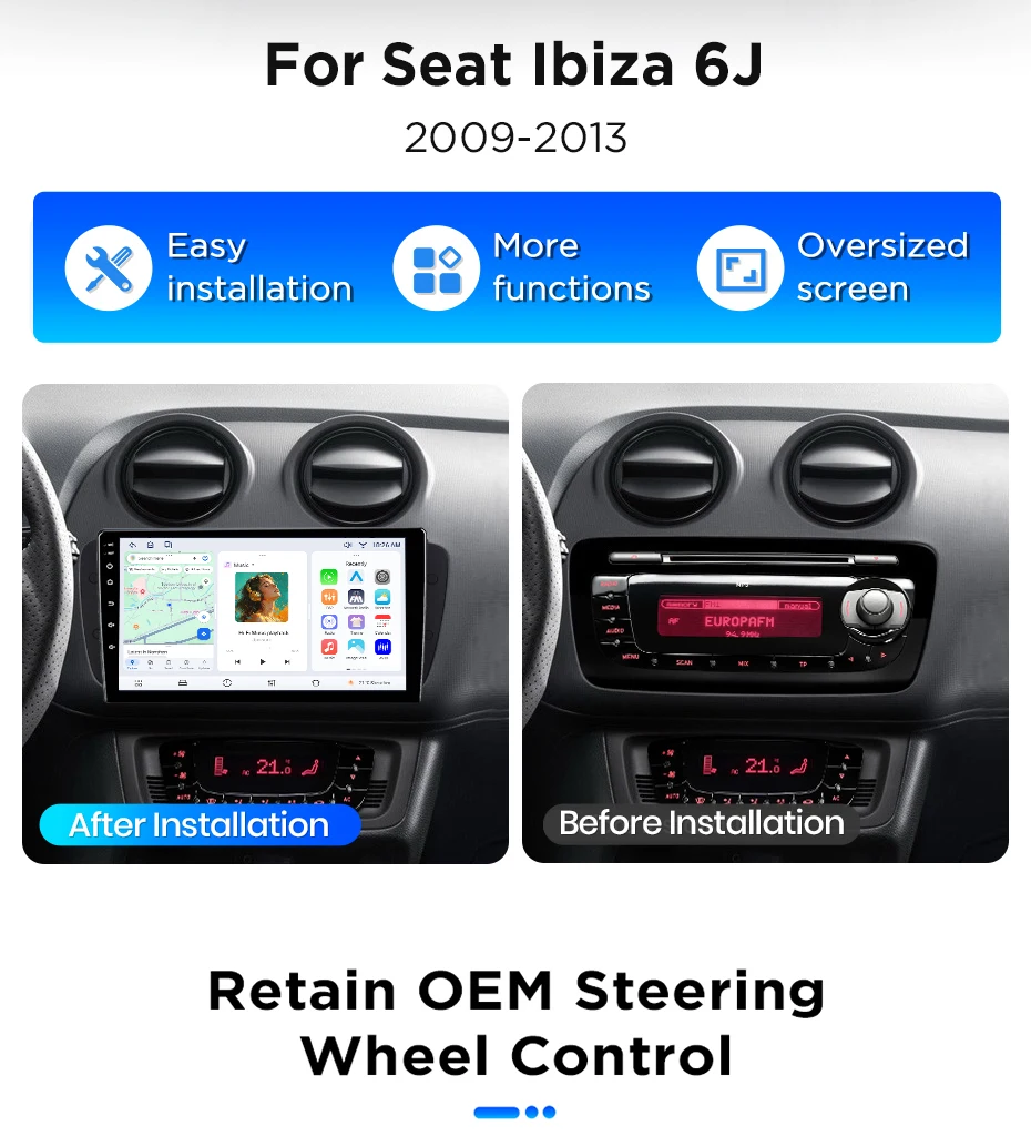 Junsun Android 15 Auto-Intelligentes System für Seat Ibiza MK4 6j 6P 2008-2017 AI Wireless CarPlay für Apple Auto 9" IPS – Detail 6