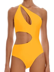 2026 Hollow Out Monokini Cut-out One Piece Swimsuit Solid One Shoulder Sexy Swimwear Female Beachwear Bathing Swimming Swim Suit
