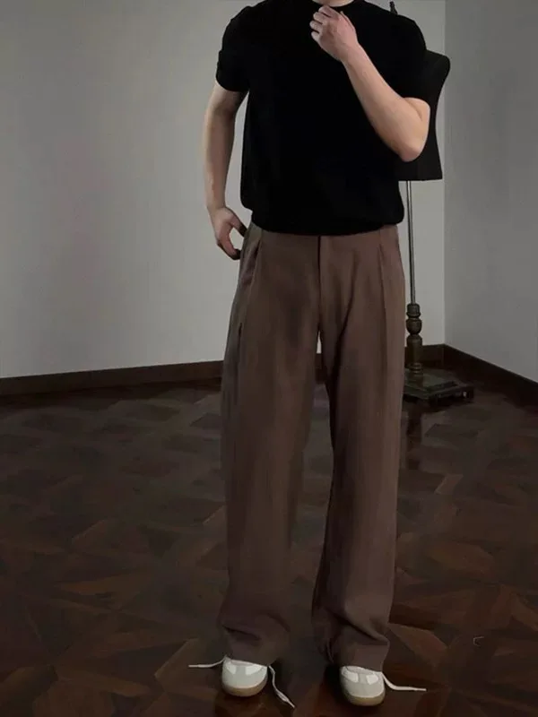 Retro Linen Wide Leg Drapey Men's Casual Pants Straight Loose Comfortable Long Trousers Cleanfit High-End Feeling Youthful En...