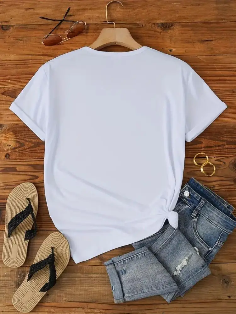 Casual Short Sleeve T-Shirt For Spring & Summer Letter Print Crew Neck Cotton T Shirt 2024 Comfort Tee Tops Women's Clothing