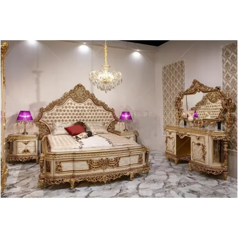 Solid Wood Bedroom Furniture Set Luxury Wardrobe Turkish Style Interior Design Home Decor Complete Room Suite Modern