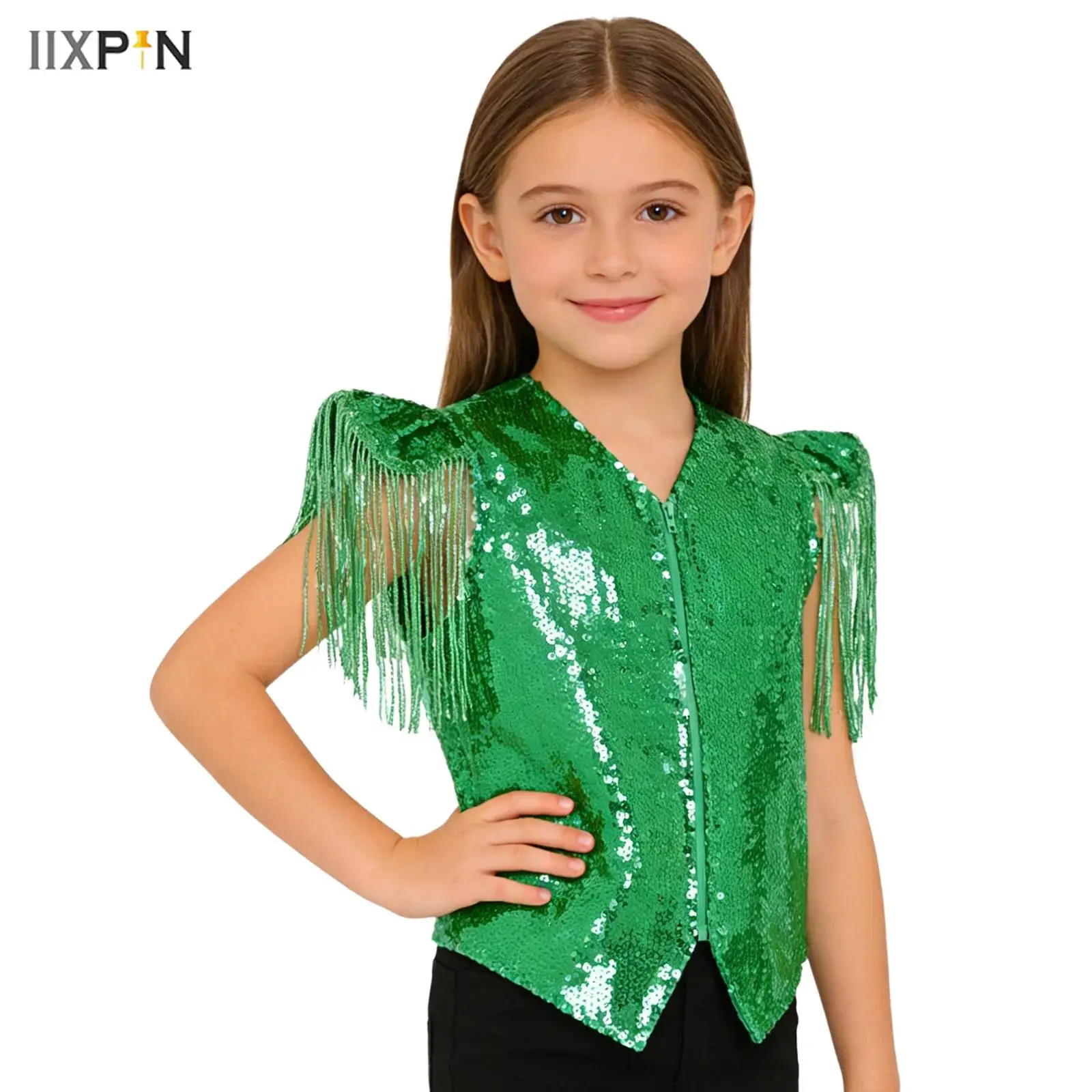 

Sequins Jazz Dance Clothes Boys Students Christmas Stage Performance Costumes Kids Hip-hop Stage Dance Vest 70s 60s Waistcoat
